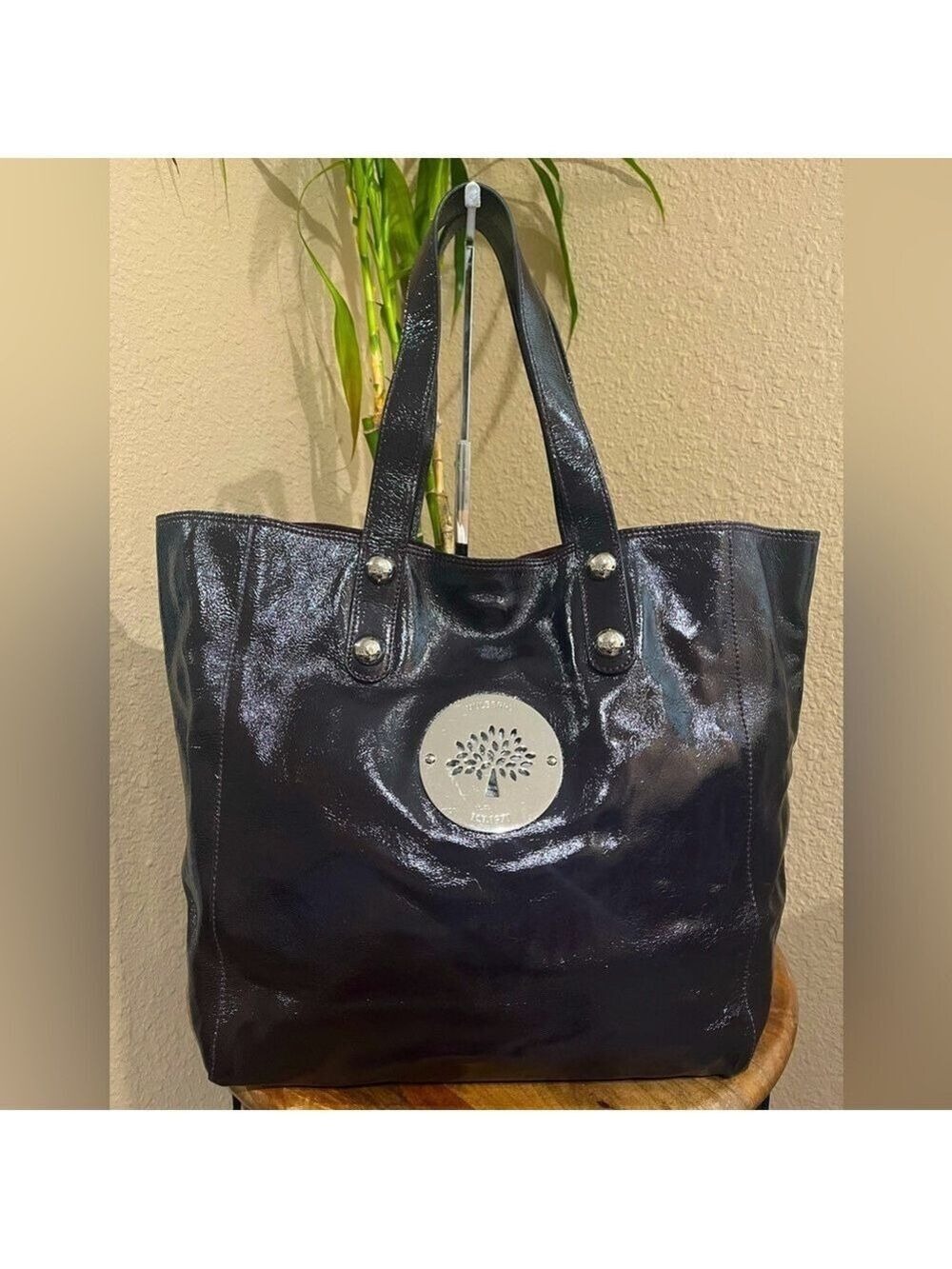 MULBERRY PLUM PATENT LEATHER DARIA TOTE BAG